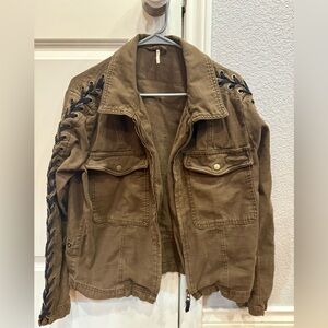 Free People Faye Military Jacket with Lace Up Sleeves